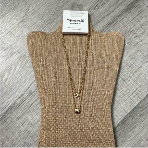 NEW MADEWELL Two-Pack Toggle Necklace Set Pale Gold minimal gift - Picture 4 of 8